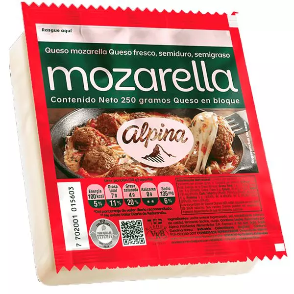 Queso Mozarella Alpina Bloque X 250gr