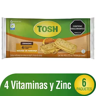 Galleta Tosh Mousse De Naranja Bolsa X 6 Unidades